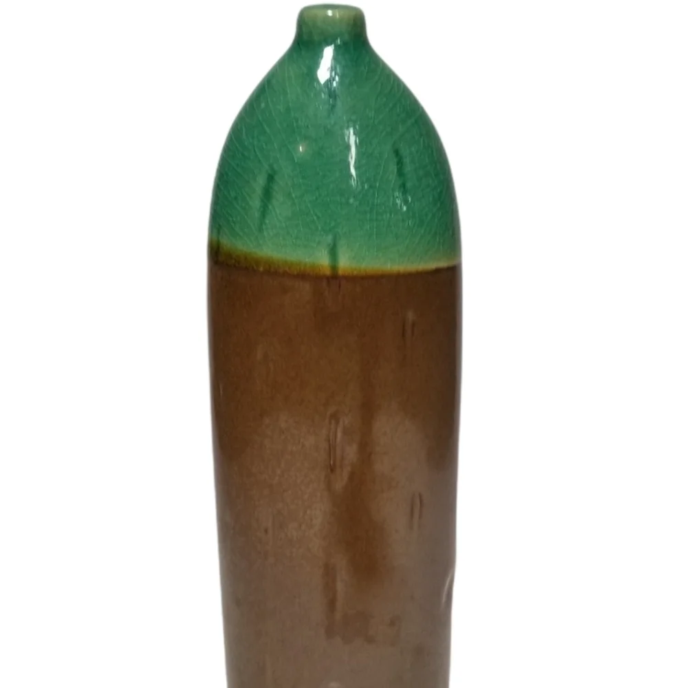 Hosley Potteries tall brown & green glazed ceramic bud vase